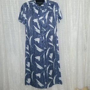 Vintage 70's Blue Secretary Dress W/  Bow Sz16